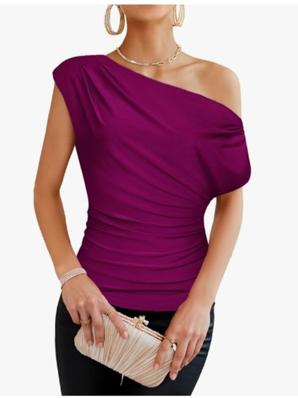 GRACE KARIN One Shoulder Summer Tops for Women Ruched Batwing Asymmetrical Tops